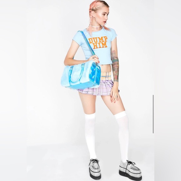 Rare Sugar Thrillz Small Blue Holographic Fur Duffel Bag Tote - Picture 9 of 12